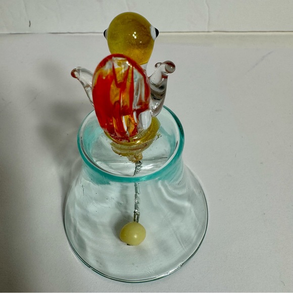 Art Glass Bell with Blown Glass Bird Finial. Approx. 3.5”H - Picture 5 of 10